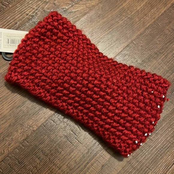 Red Studded Knit Headband Ear Warmer Head Band - Picture 3 of 3